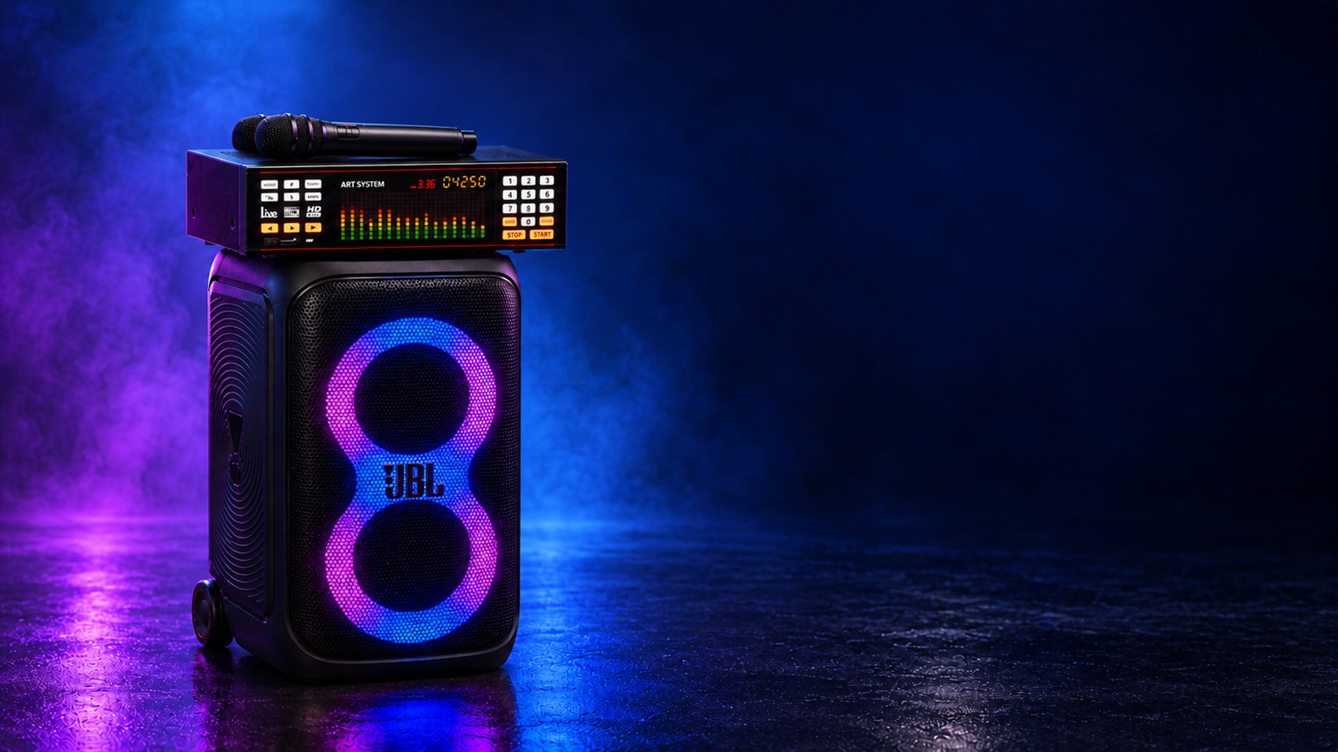 Колонка JBL с караоке-системой и двумя микрофонами